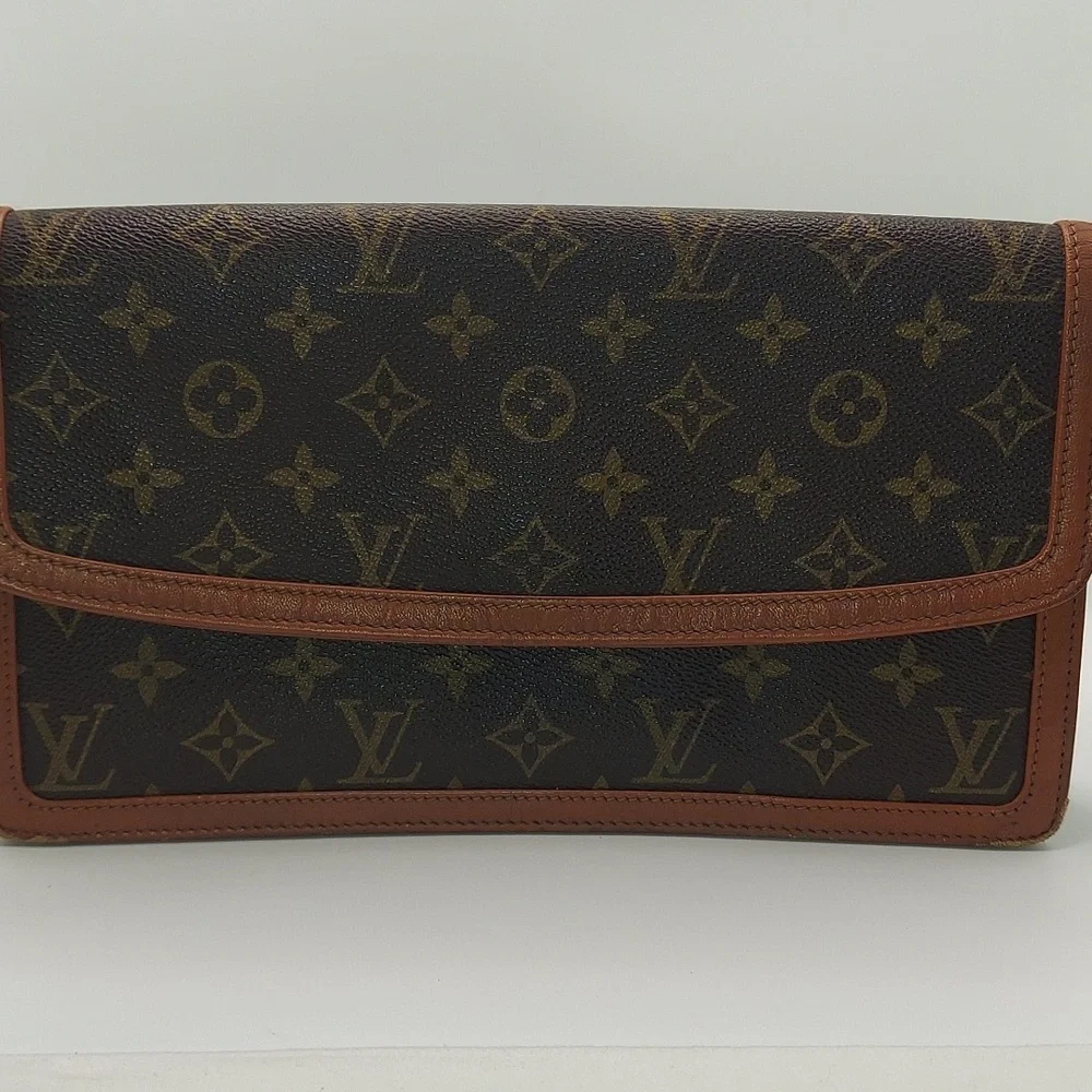 Louis Vuitton Monogram Pochette Dame Envelope Clutch with Tan Leather Trim